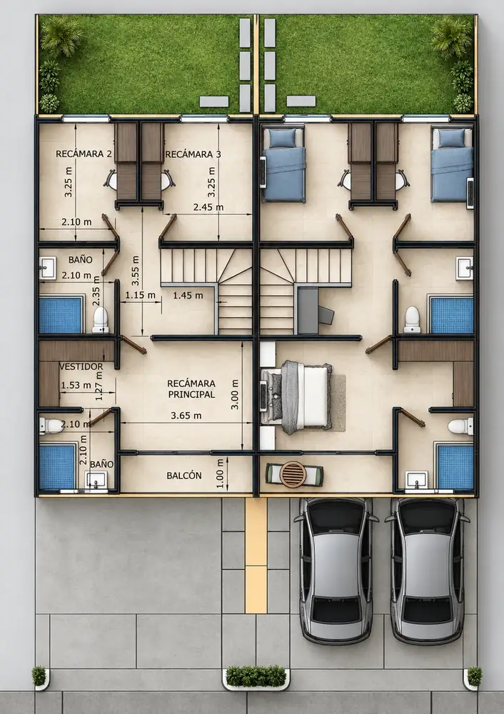 Plano de planta alta del modelo Roble de dos pisos en Ciudad de las Américas, Panamá Este