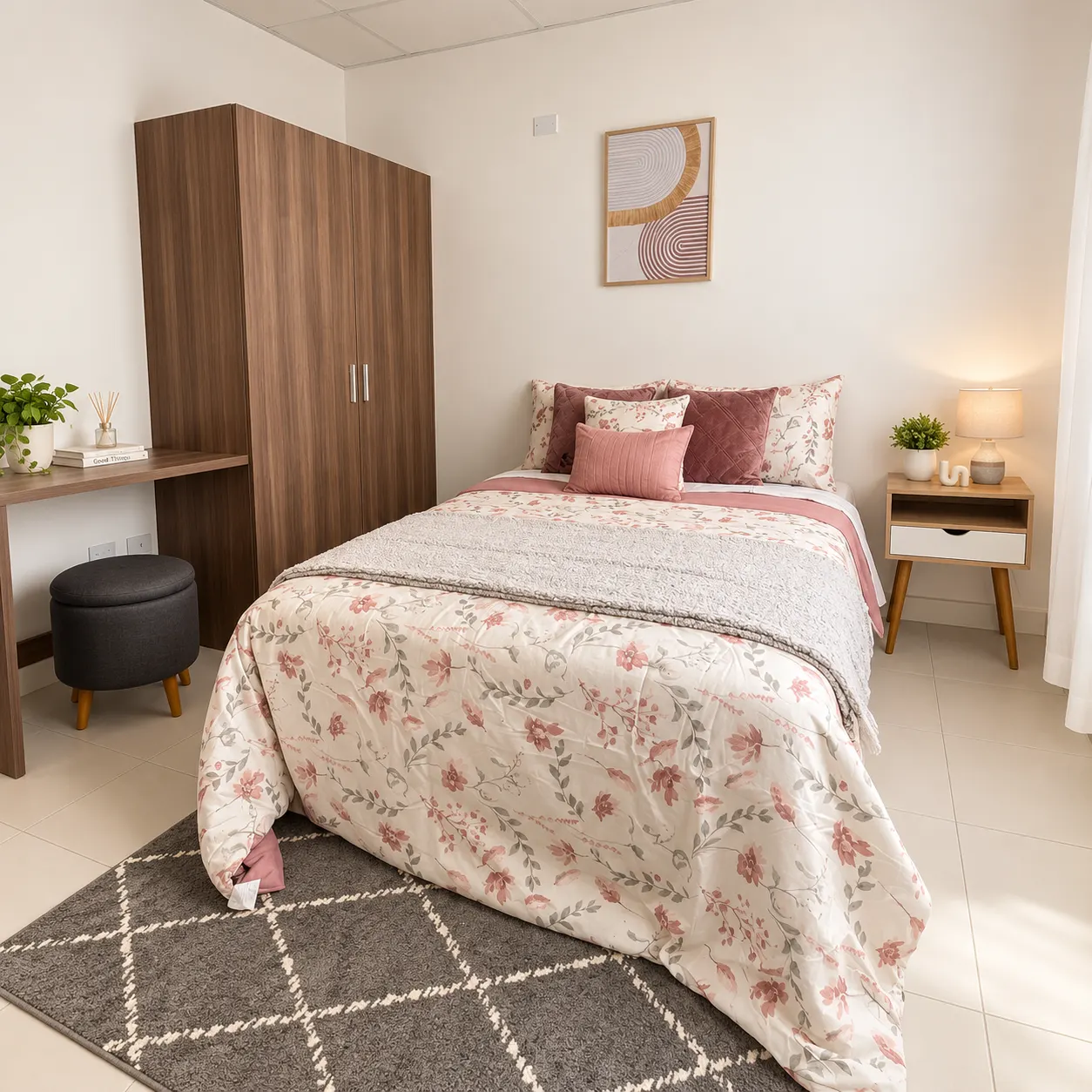 Recámara principal con clóset y escritorio en casa modelo Palma
