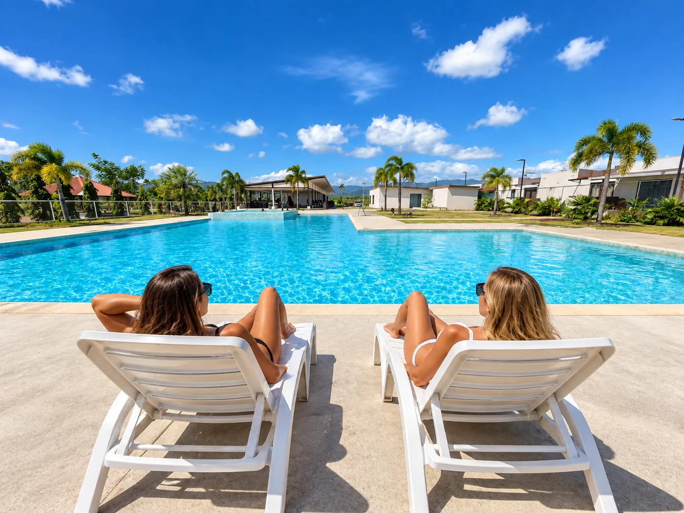 Área de relax junto a la piscina del proyecto