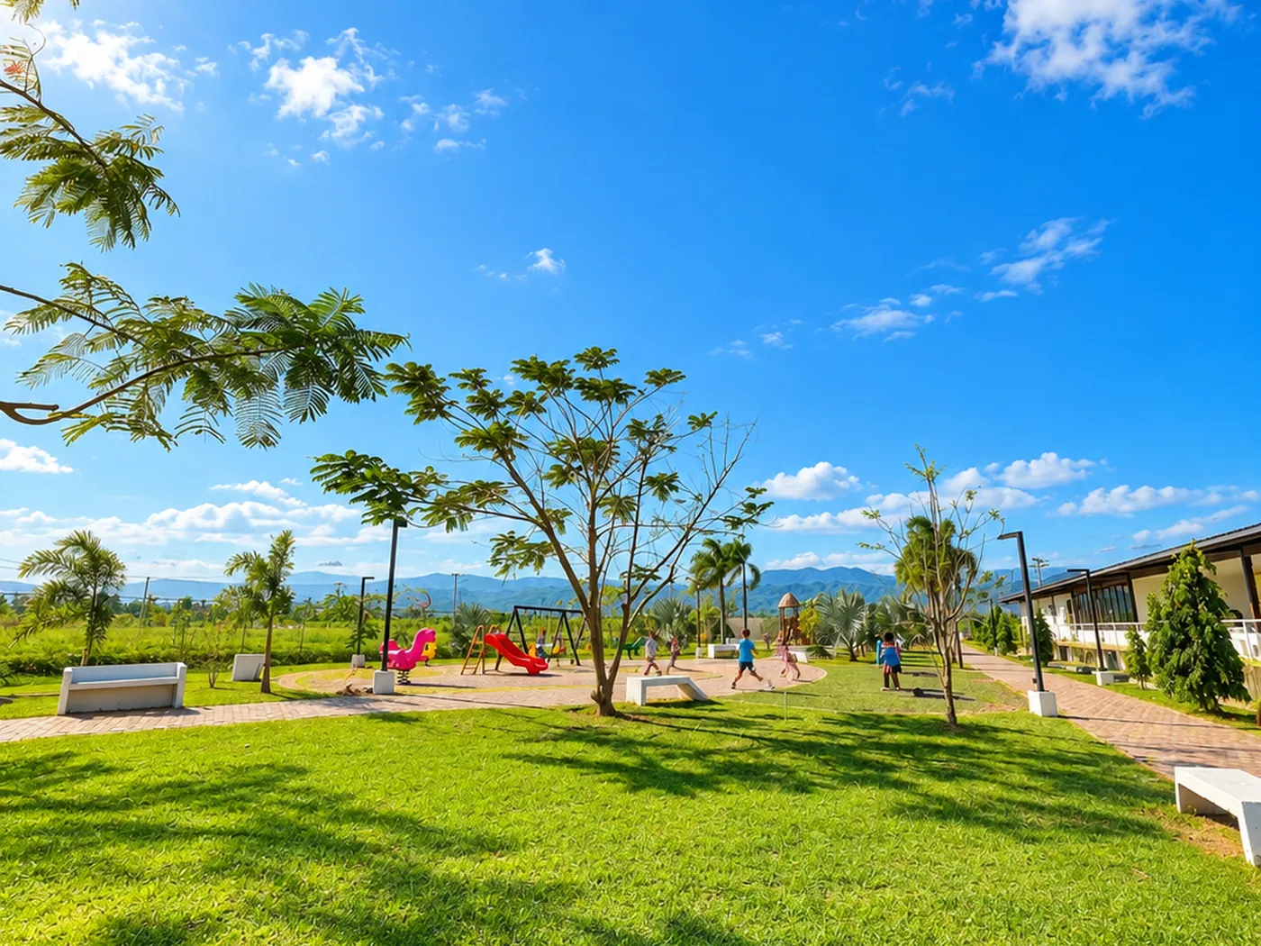 Áreas verdes y parque infantil de Ciudad de las Américas en Panamá Este